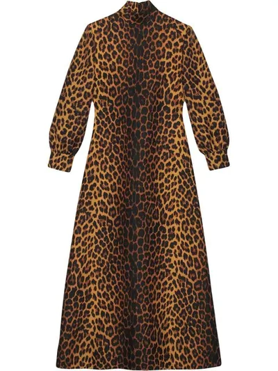 Gucci Leopard Print Flared Wool Blend Dress - 黑色 In Black