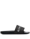 Givenchy 4g Leather-trimmed Embroidered Raffia Slides In Black