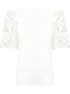 VALENTINO VALENTINO 花卉蕾丝衣袖T恤 - 白色