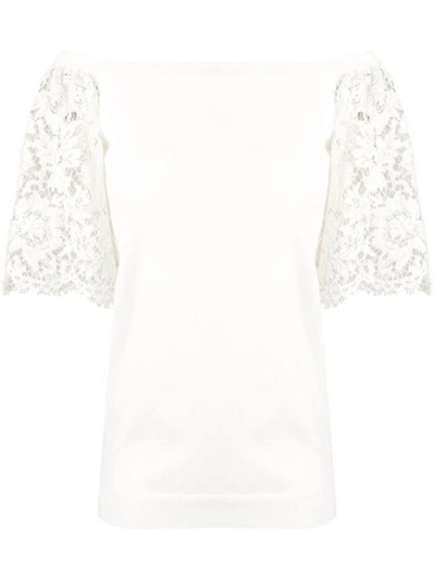 Valentino Floral Lace Sleeve T In White
