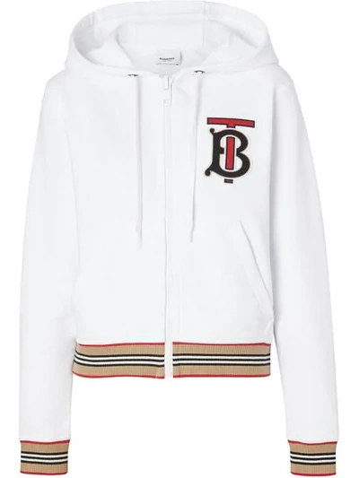 Burberry Icon Stripe Detail Monogram Motif Hooded Top - 白色 In White