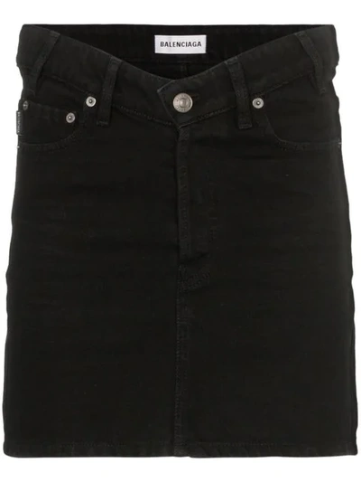 Balenciaga V-waist Denim Mini Skirt In Black