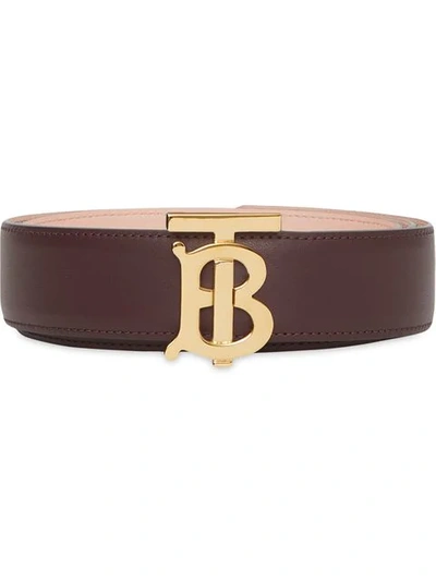 Burberry Reversible Monogram Motif Leather Wrap Belt In Oxblood/rose Beige
