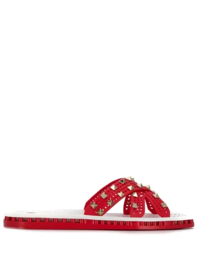 Valentino Garavani Garavani Rockstud Flat Sandals In Red