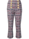 Balmain Button-detailed High-waisted Cropped Tweed Pants In Blue