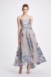 MARCHESA NOTTE STRAPLESS HI-LO MIDI-TEA DRESS,MN19FM1043-4