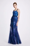 MARCHESA NOTTE SLEEVELESS PRINTED SEQUIN GOWN,MN19FG1009B-7
