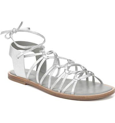 Vince Palmera Flat Metallic Leather Gladiator Sandals In Silver