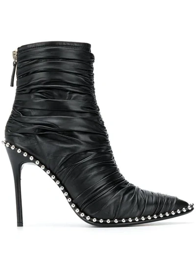 Alexander Wang Eri Studded Ruched Leather Stiletto Booties In Black