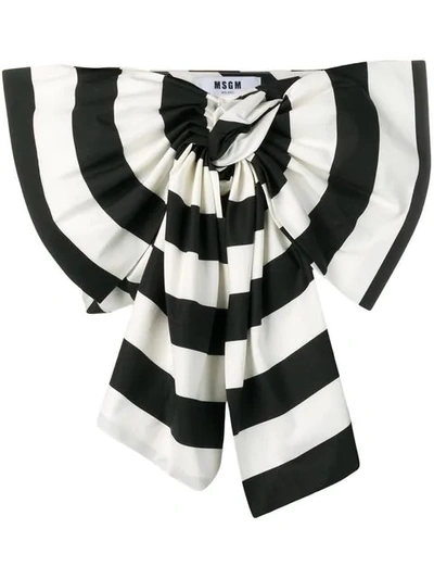 Msgm Striped Strapless Tie-front Crop Top In Black