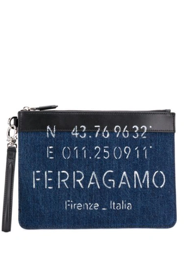 Ferragamo Salvatore  Logo Print Clutch Bag - 蓝色 In Blue