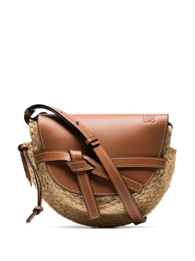 Loewe Brown Gate Mini Leather And Raffia Shoulder Bag