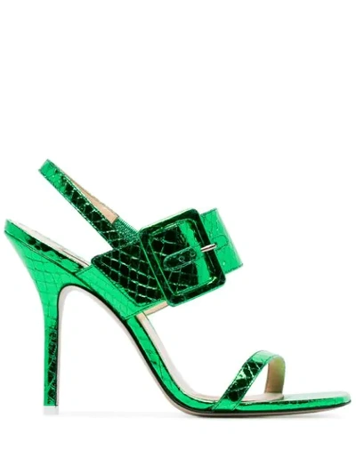 Attico Mariah Metallic-leather Slingback Sandals In Green