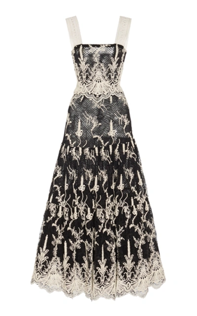 Alexis Karolina Two-tone Sleeveless Embroidered Lace Dress In Black
