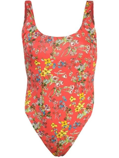 Alice And Olivia Arona Low Scoop Bodysuit In Red