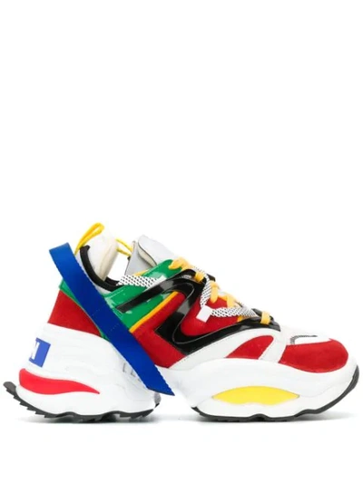 Dsquared2 The Giant Chunky Leather Trainers In White,green,red