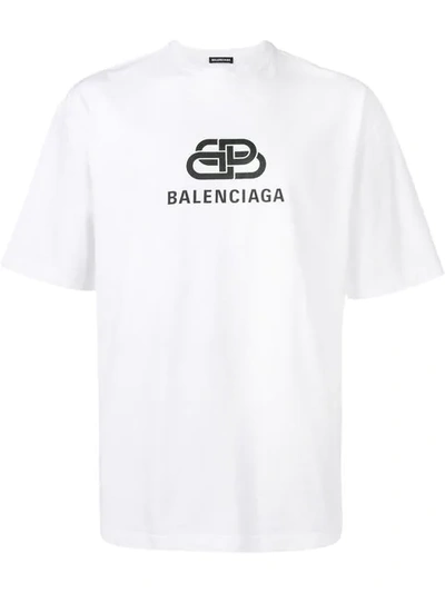 Balenciaga Logo Printed Cotton Jersey T-shirt In White