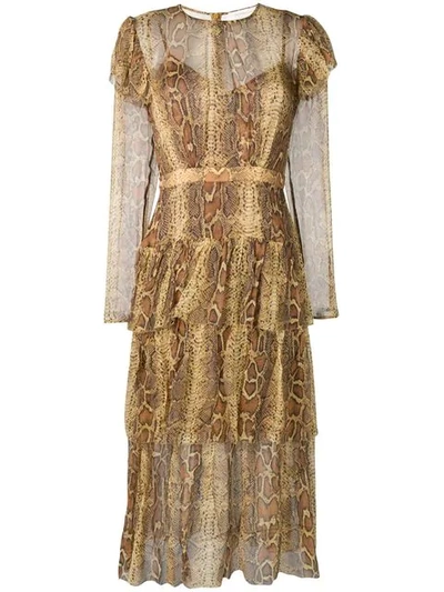 Zimmermann Ninety-six Snakeskin-print Fluted Dress In Brown