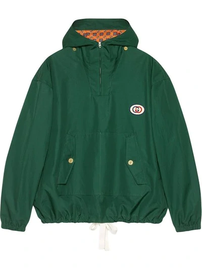 Gucci Hooded Cotton Jacket With Patch In Green
