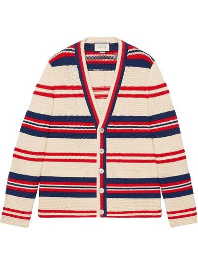 Gucci Men's Pour La Cote D'azur Striped Cardigan In Striped Cotton Wool