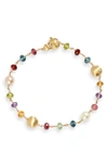 MARCO BICEGO AFRICA 18K YELLOW GOLD MIXED SEMIPRECIOUS STONES & PEARL SINGLE STRAND BRACELET,BB2418-PL MIX02 Y