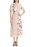Self-portrait Paneled Floral-print Satin-jacquard Midi Dress In Cream