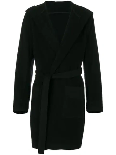 Msgm Hooded Dressing Gown Coat In Black