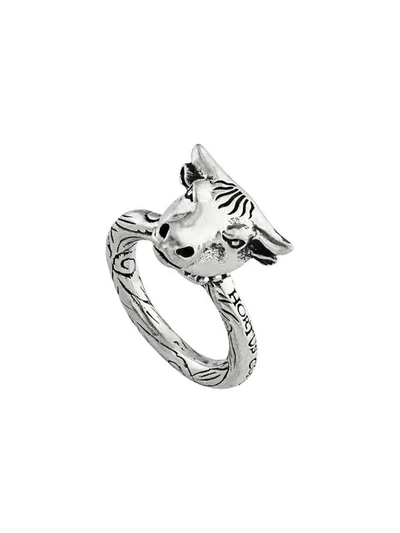 Gucci Anger Forest Bull's Head Ring In Silver In Undefined