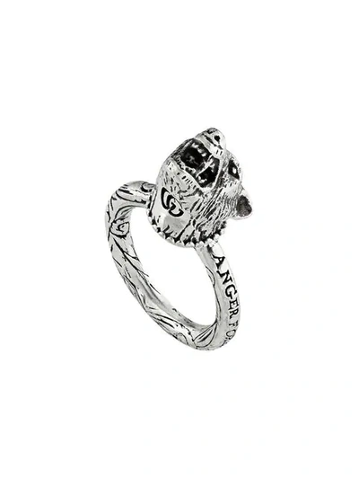 Gucci Anger Forest Wolf Head Ring In Silver In 0811