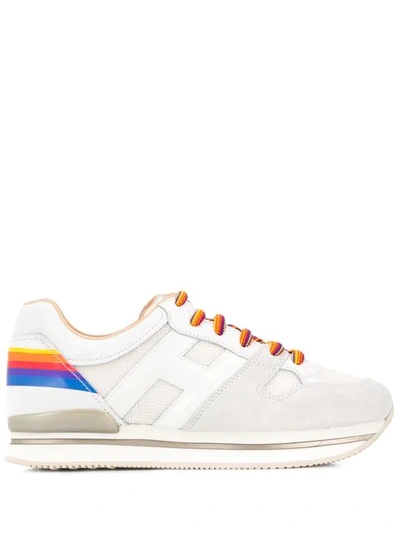 Hogan Leather And Tech Fabric Rainbow Sneakers In White