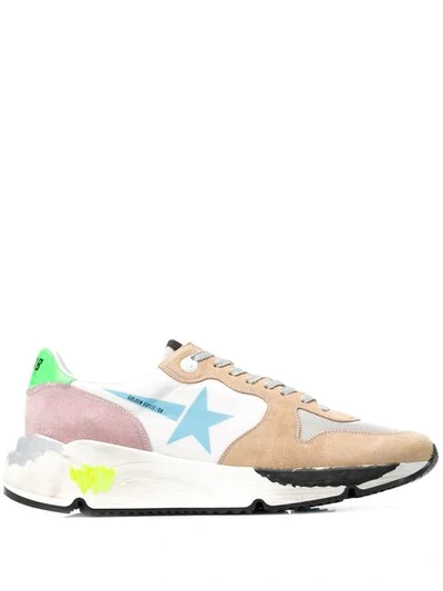 Golden Goose Painted Running Sneakers In White/light Blue