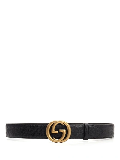Gucci Interlocking-g Calfskin Leather Belt In Black