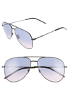 Saint Laurent 59mm Brow Bar Aviator Sunglasses In Semi Matte Black/ Violet
