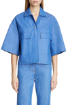 Dries Van Noten Elbow-sleeve Oversized Denim Jacket With Large Patch Pockets In 504-blue