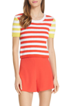 ALICE AND OLIVIA CIARA STRIPE SHORT SLEEVE CROP SWEATER,CC903540703