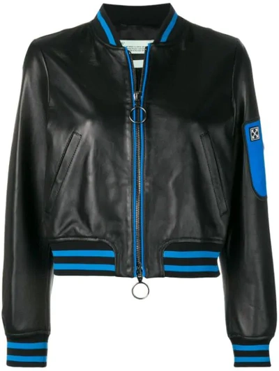 Off-white Leather Bomber Jacket - 黑色 In Black