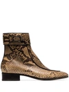 SAINT LAURENT brown snake skin leather boots