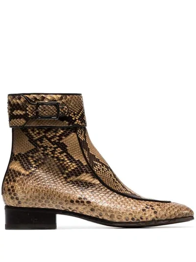 Saint Laurent Brown Snake Skin Leather Boots In 7019 Brown