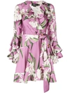 PATBO PRINTED RUFFLE WRAP DRESS