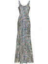 ETRO ETRO ZEBRA PRINT RUFFLE DETAIL SLEEVELESS SILK MAXI DRESS - 蓝色