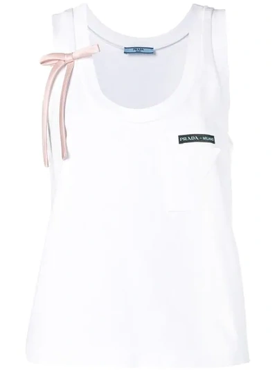 Prada Bow Detail Top In White,pink