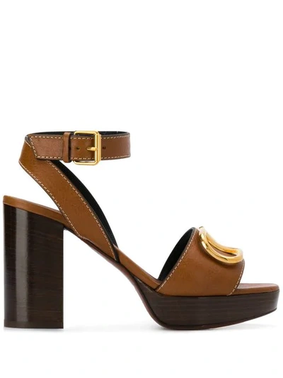 Valentino Garavani Vlogo Leather Platform Sandals In Tan