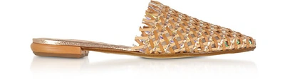 Rodo Shoes Brown And Rose Gold Woven Leather Flat Mules