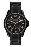 Fossil 'riley' Round Crystal Bezel Bracelet Watch, 38mm In No_color