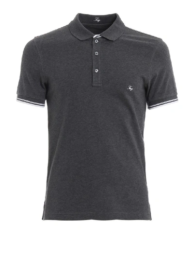 Fay Striped Trim Stretch Cotton Polo Shirt In Dark Grey