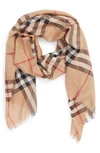 Burberry Metallic Gauze Giant Check Scarf, Camel/gold In Camel Check