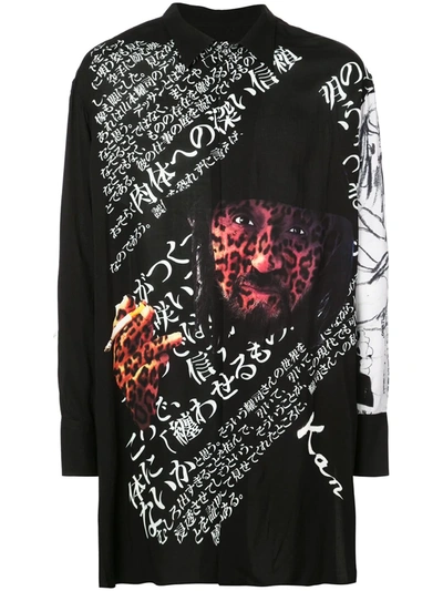 Yohji Yamamoto Long Yohji Print Viscose Shirt In Black