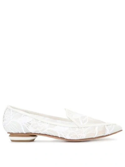 Nicholas Kirkwood Beya Orchid Embroidered Mesh Point-toe Flat Loafers In White