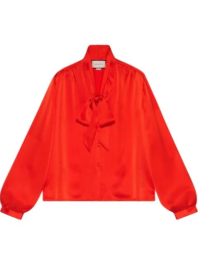 Gucci Pussy-bow Neck Blouse In Red