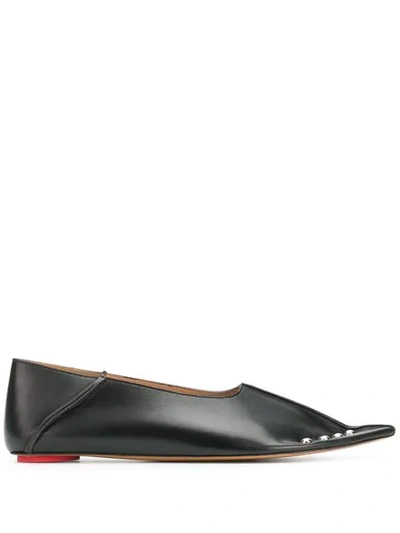 Marni Collapsible-back Studded Leather Flats In Black